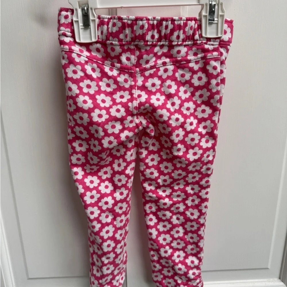 Gymboree 2T Girls Pink and White Floral Casual Bottoms Stretch Pants Bow Pockets